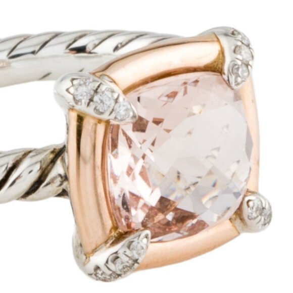 DAVID YURMAN MORGANITE & DIAMOND 18K ROSE GOLD & SILVER PETITE CHÂTELAINE RING - Picture 5 of 9